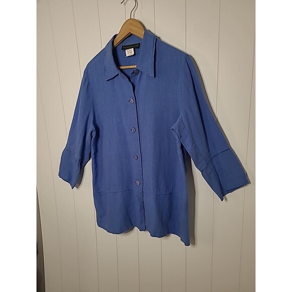 Womens  Linen Top Sz Medium Blue Lagenlook Button Up Summer Coastal Minimalist - Picture 4 of 10